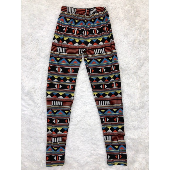 Geometric Striped One Size Leggings Elastic Waist Full Length Soft OS Casual - Picture 3 of 5